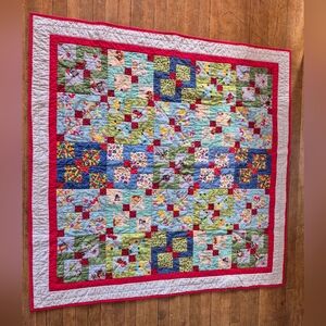Handmade Patchwork Baby Quilt With Cotton Flannel Back 48 X 48"